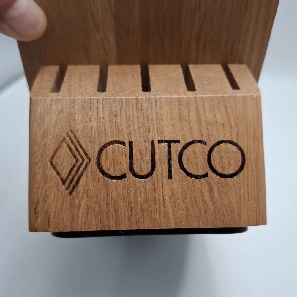CUTCO 13-Slot Wood Knife Block Oak Holder Storage 12 Knives + Sharpener USA Made
